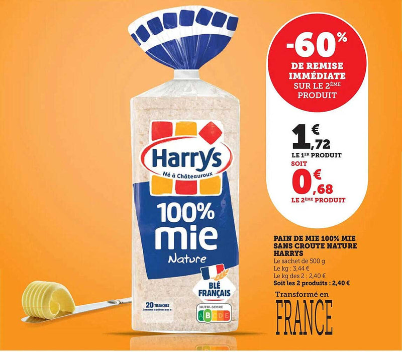 Pain de mie Harry's sans croûte 500 g